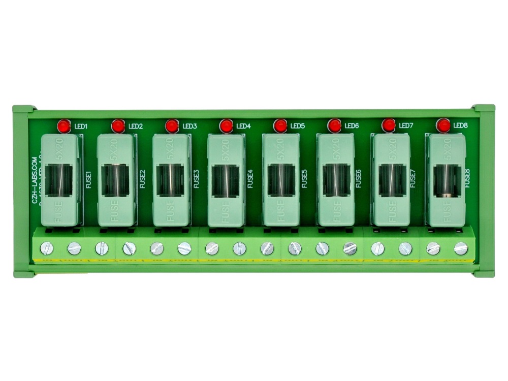 DIN Rail Mount DC 5 - 50V 8 Channel Fuse Module, OONO D-1639DT