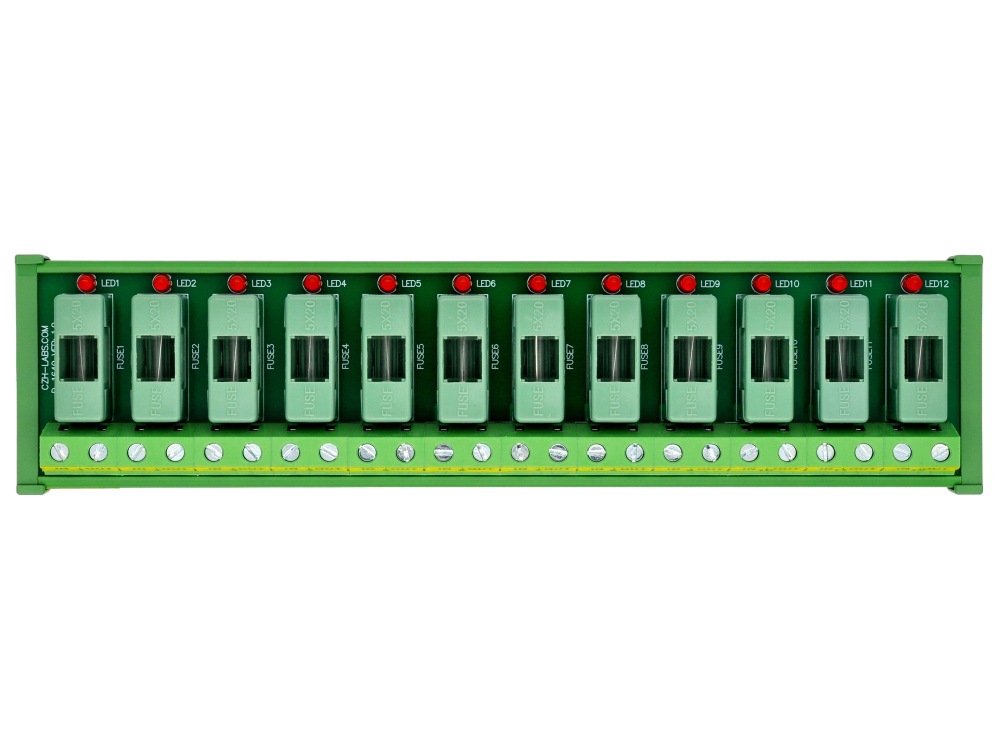 DIN Rail Mount DC 5 - 50V 12 Channel Fuse Module, OONO D-1640DT