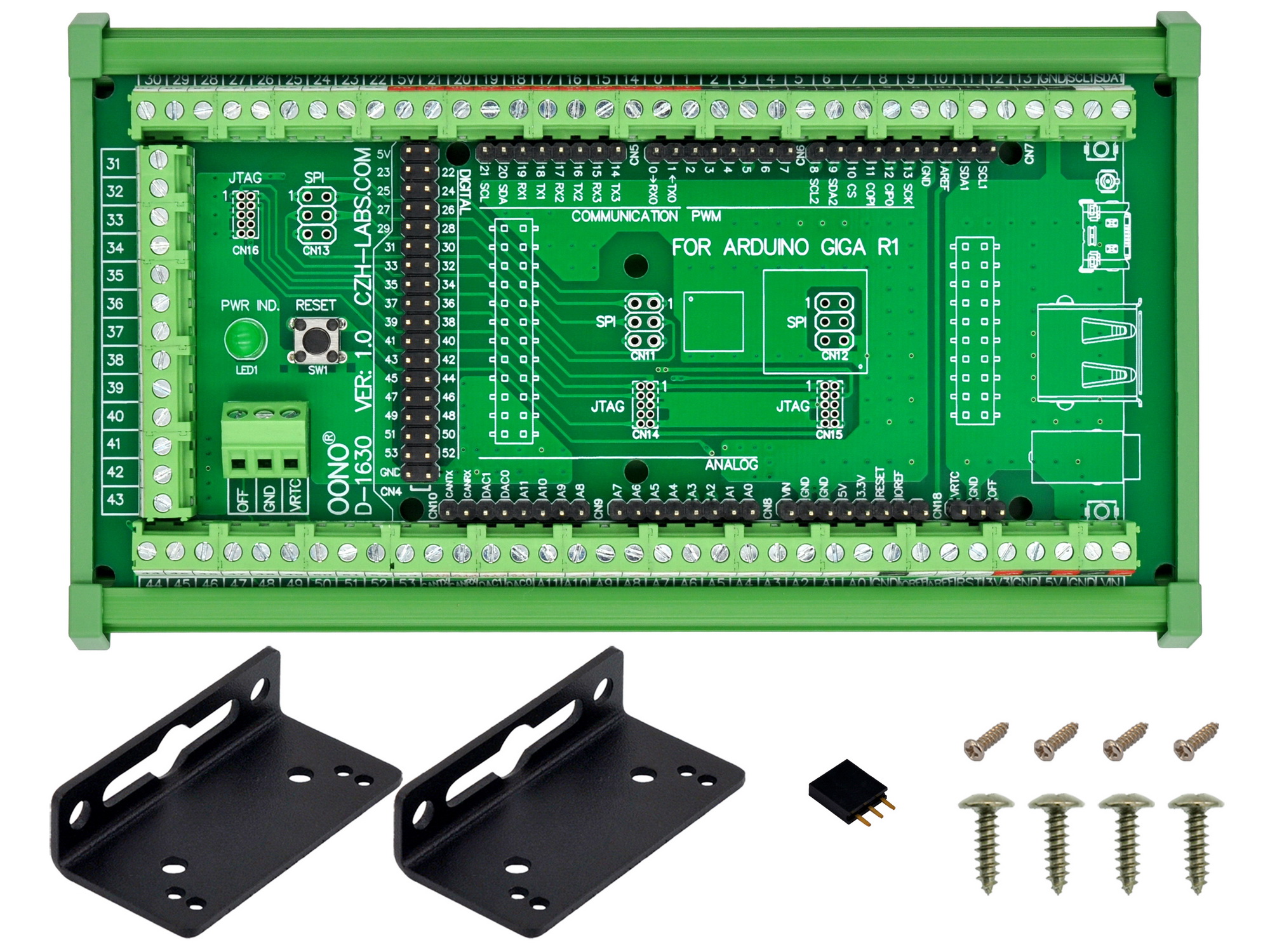 Terminal Block Adapter Module for Arduino GIGA R1 WiFi, DIN Rail or ...