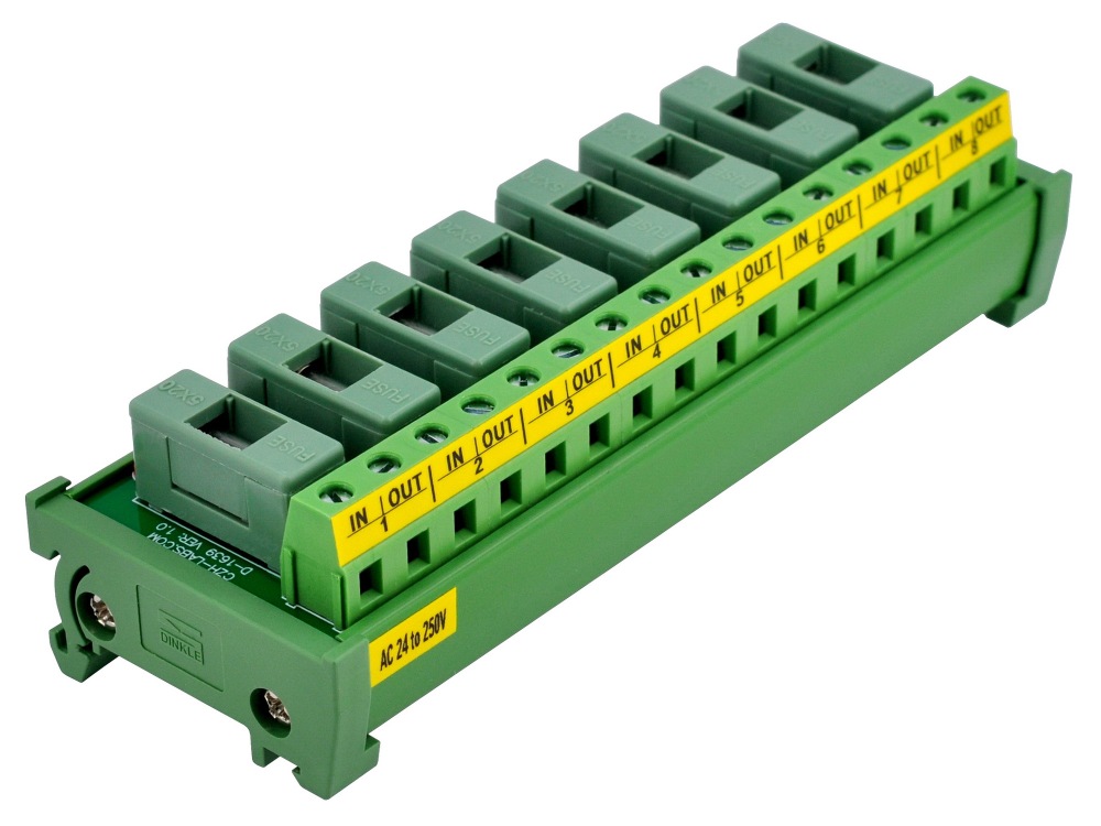 DIN Rail Mount AC 24 - 250V 8 Channel Fuse Module, OONO D-1639AT