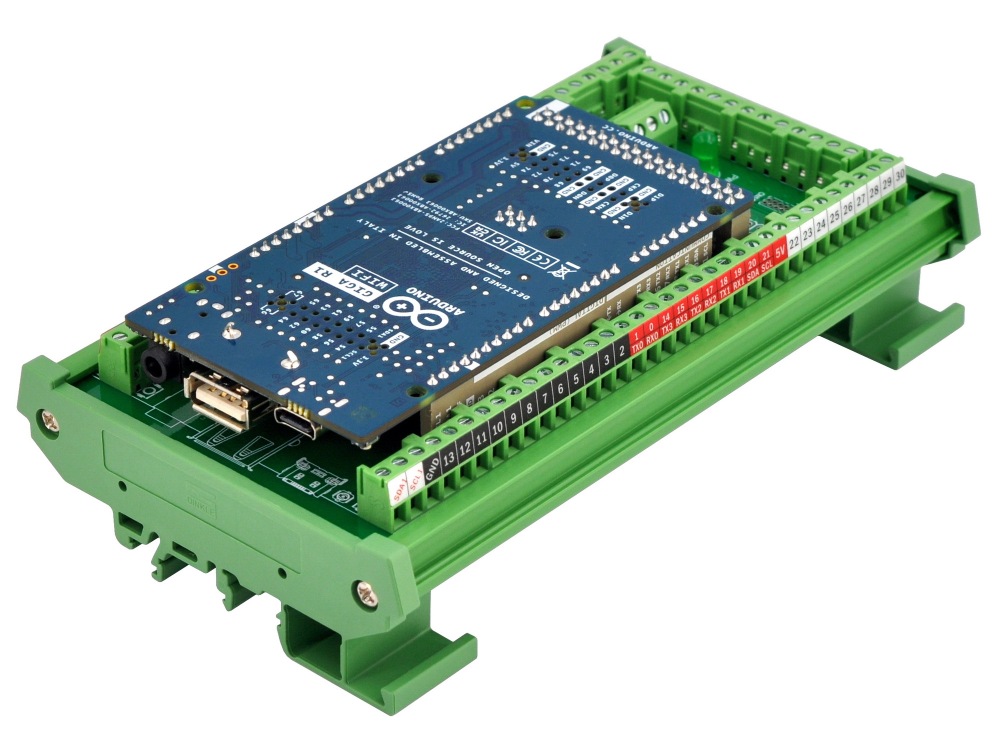 Terminal Block Adapter Module for Arduino GIGA R1 WiFi, DIN Rail or Screw Mount, GPIO Breakout Board, Full GPIO Version