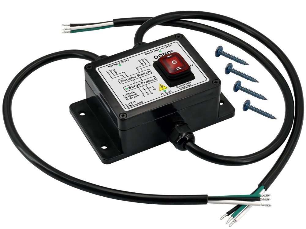 Manual Transfer Switch, AC120V 15Amp, with Surge Protection, for Generator, Inverter, Solar. OONO F-1071