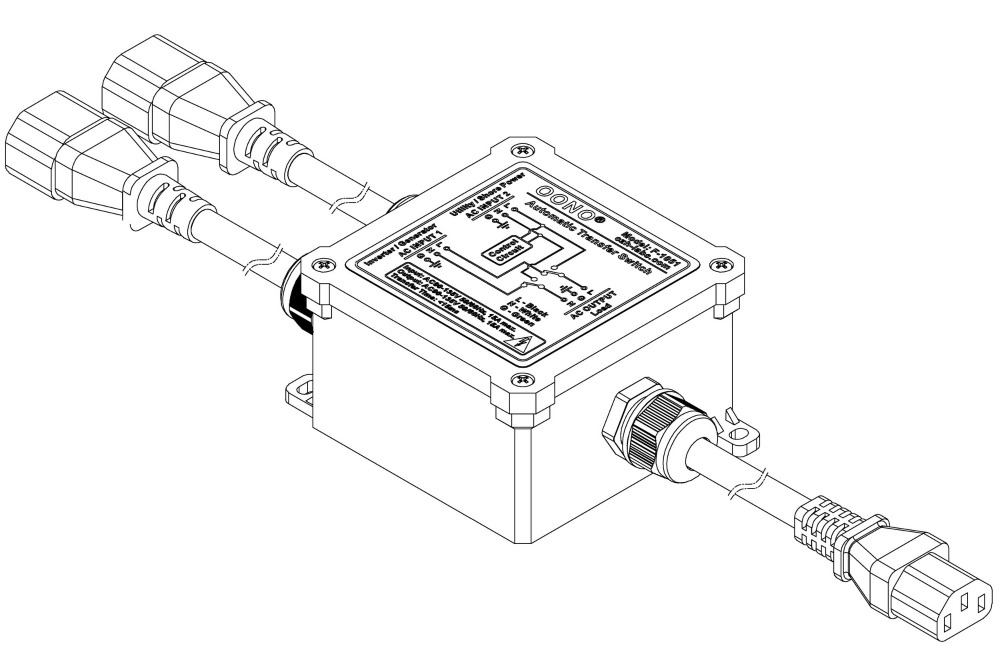 Automatic Transfer Switch, AC120V 15A IEC320 C14 C13, ATS Auto Transfer Switch, OONO F-1051C