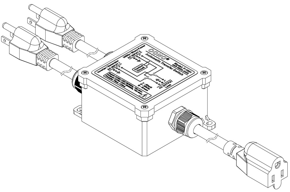 Automatic Transfer Switch, AC120V 15A NEMA 5-15P 5-15R, ATS Auto Transfer Switch, OONO F-1051B