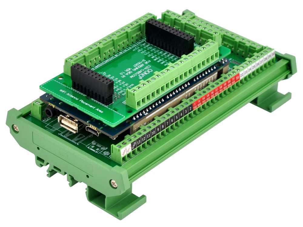 Terminal Block Adapter Module for Arduino GIGA R1 WiFi, DIN Rail or Screw Mount, GPIO Breakout Board, Full GPIO Version