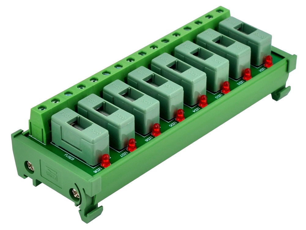 DIN Rail Mount AC 24 - 250V 8 Channel Fuse Module, OONO D-1639AT