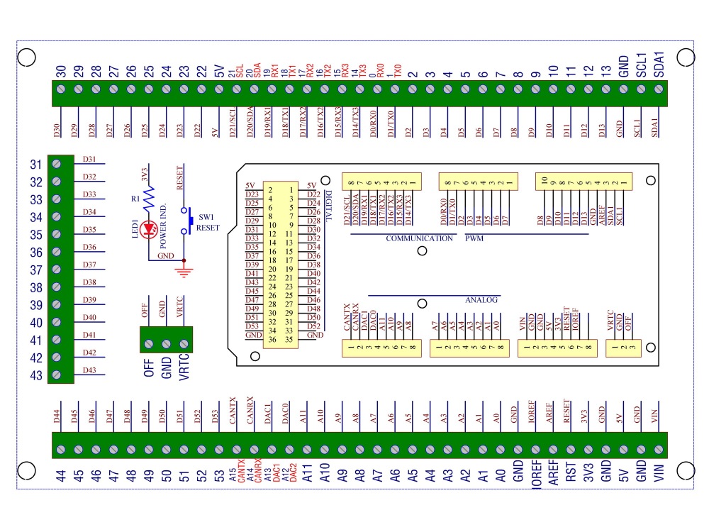 Terminal Block Adapter Module for Arduino GIGA R1 WiFi, DIN Rail or Screw Mount, GPIO Breakout Board, Standard Version