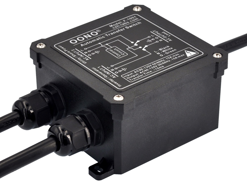 Automatic Transfer Switch, AC120V 15A NEMA 5-15P 5-15R, ATS Auto Transfer Switch, OONO F-1051B