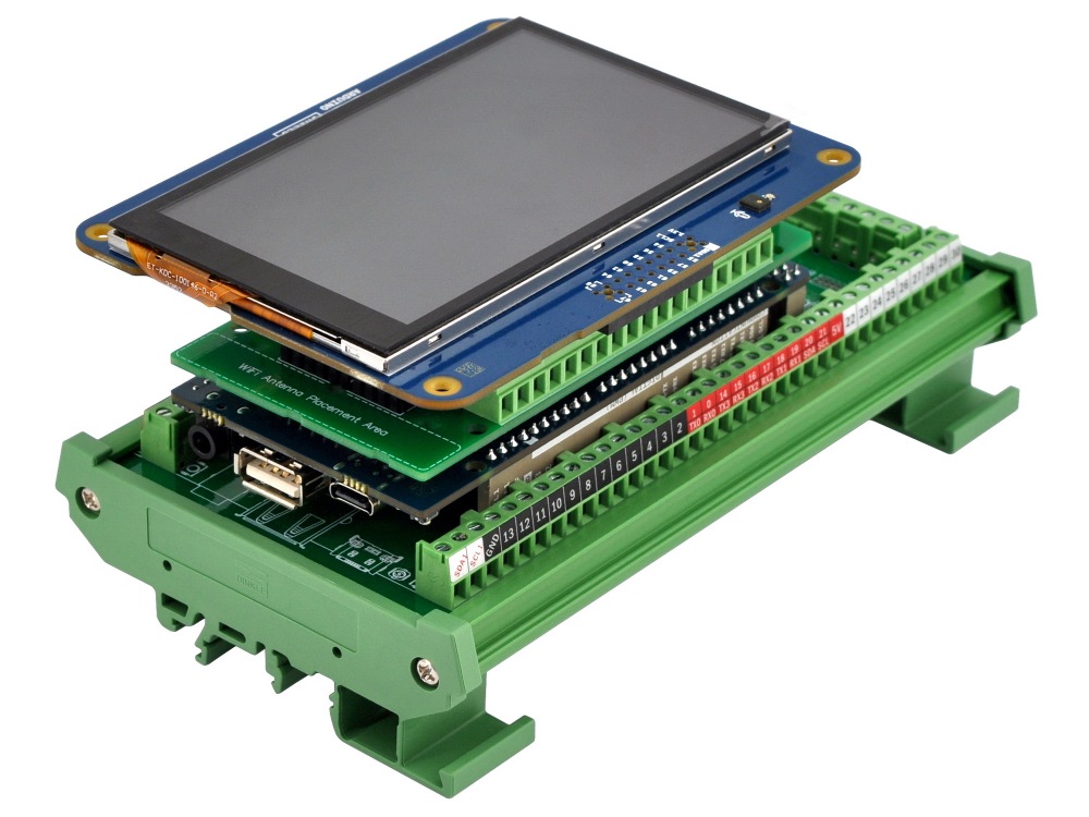 Terminal Block Adapter Module for Arduino GIGA R1 WiFi, DIN Rail or Screw Mount, GPIO Breakout Board, Full GPIO Version