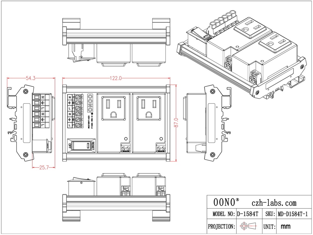 AC Power 2 Channel IoT Relay Outlet Module, DIN Rail or Screw Mounting