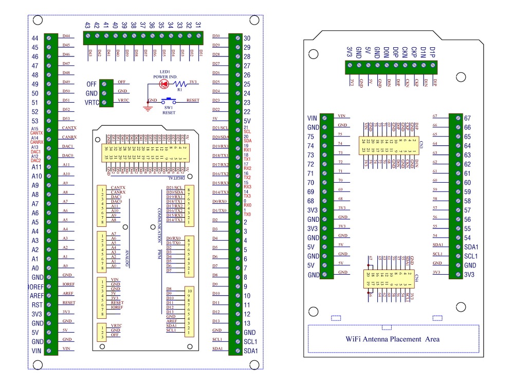 Terminal Block Adapter Module for Arduino GIGA R1 WiFi, DIN Rail or Screw Mount, GPIO Breakout Board, Full GPIO Version