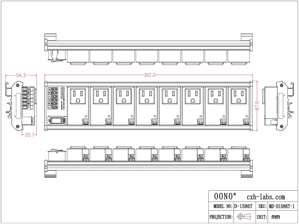 AC Power 8 Channel IoT Relay Outlet Module, DIN Rail or Screw Mounting