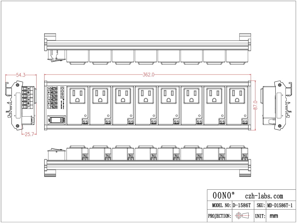 AC Power 8 Channel IoT Relay Outlet Module, DIN Rail or Screw Mounting