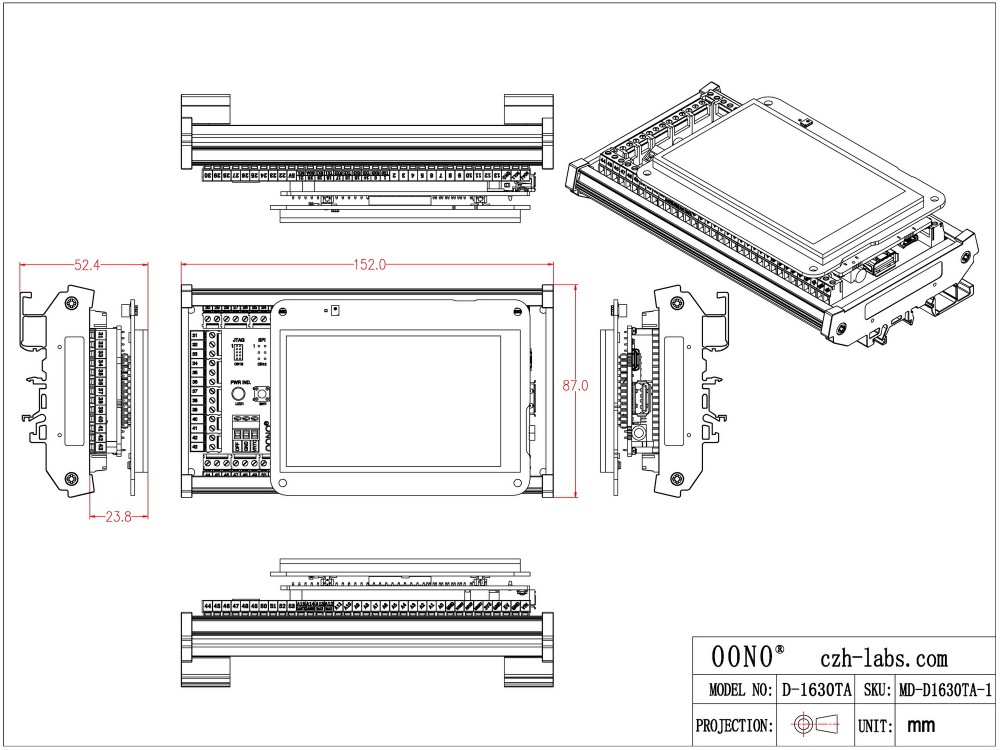 Terminal Block Adapter Module for Arduino GIGA R1 WiFi, DIN Rail or Screw Mount, GPIO Breakout Board, Standard Version