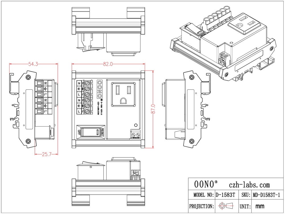 AC Power 1 Channel IoT Relay Outlet Module, DIN Rail or Screw Mounting