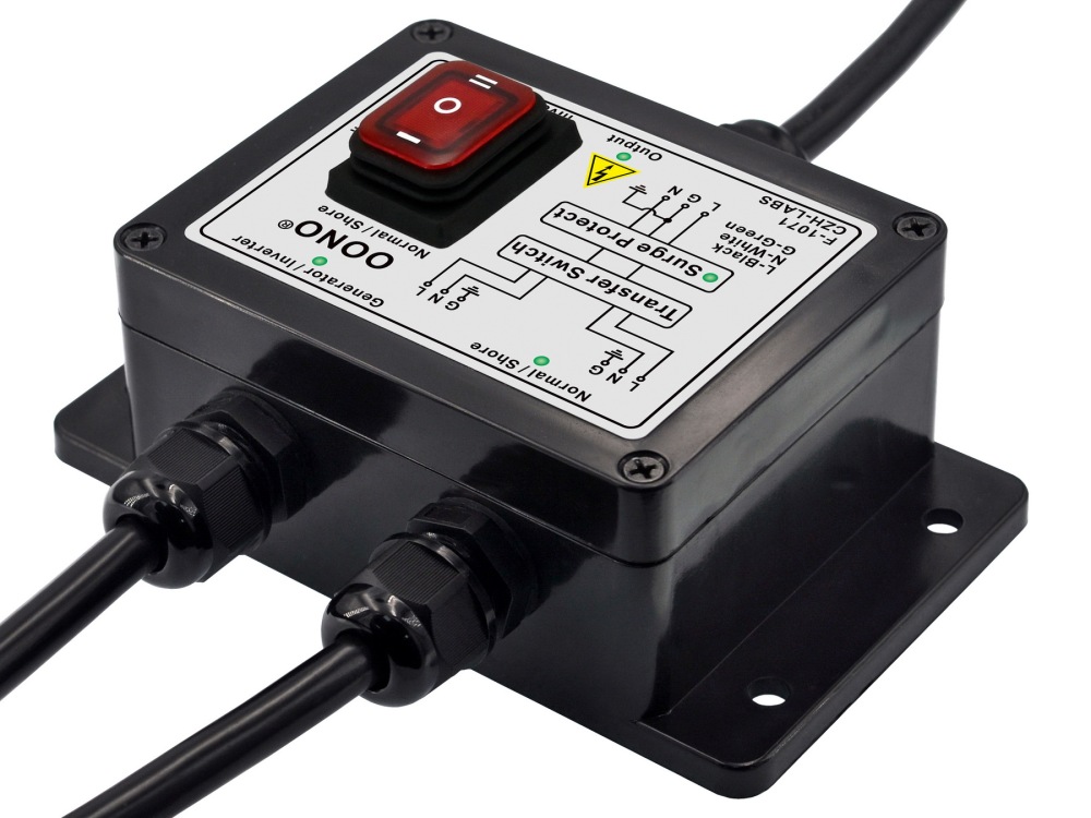 Manual Transfer Switch, AC120V 15Amp, with Surge Protection, for Generator, Inverter, Solar. OONO F-1071