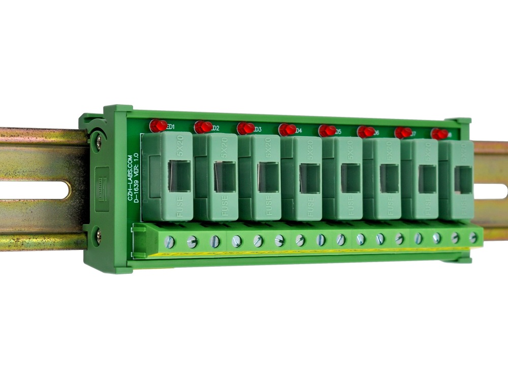 DIN Rail Mount DC 5 - 50V 8 Channel Fuse Module, OONO D-1639DT