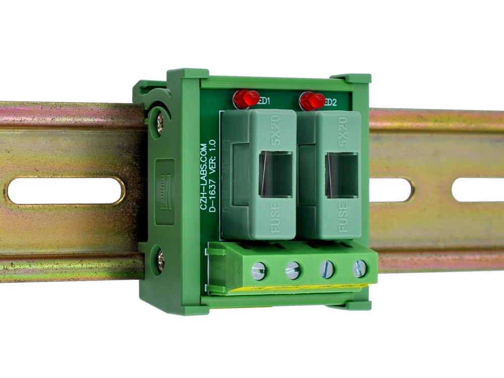 DIN Rail Mount AC 24 - 250V 2 Channel Fuse Module, OONO D-1637AT