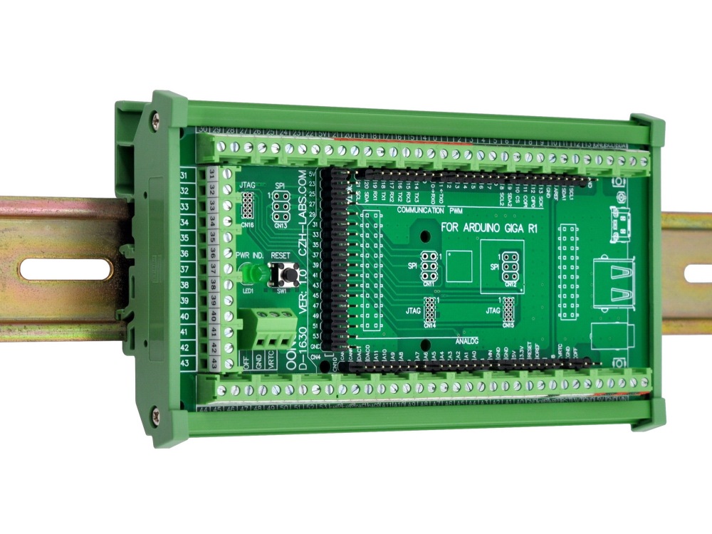 Terminal Block Adapter Module for Arduino GIGA R1 WiFi, DIN Rail or Screw Mount, GPIO Breakout Board, Full GPIO Version
