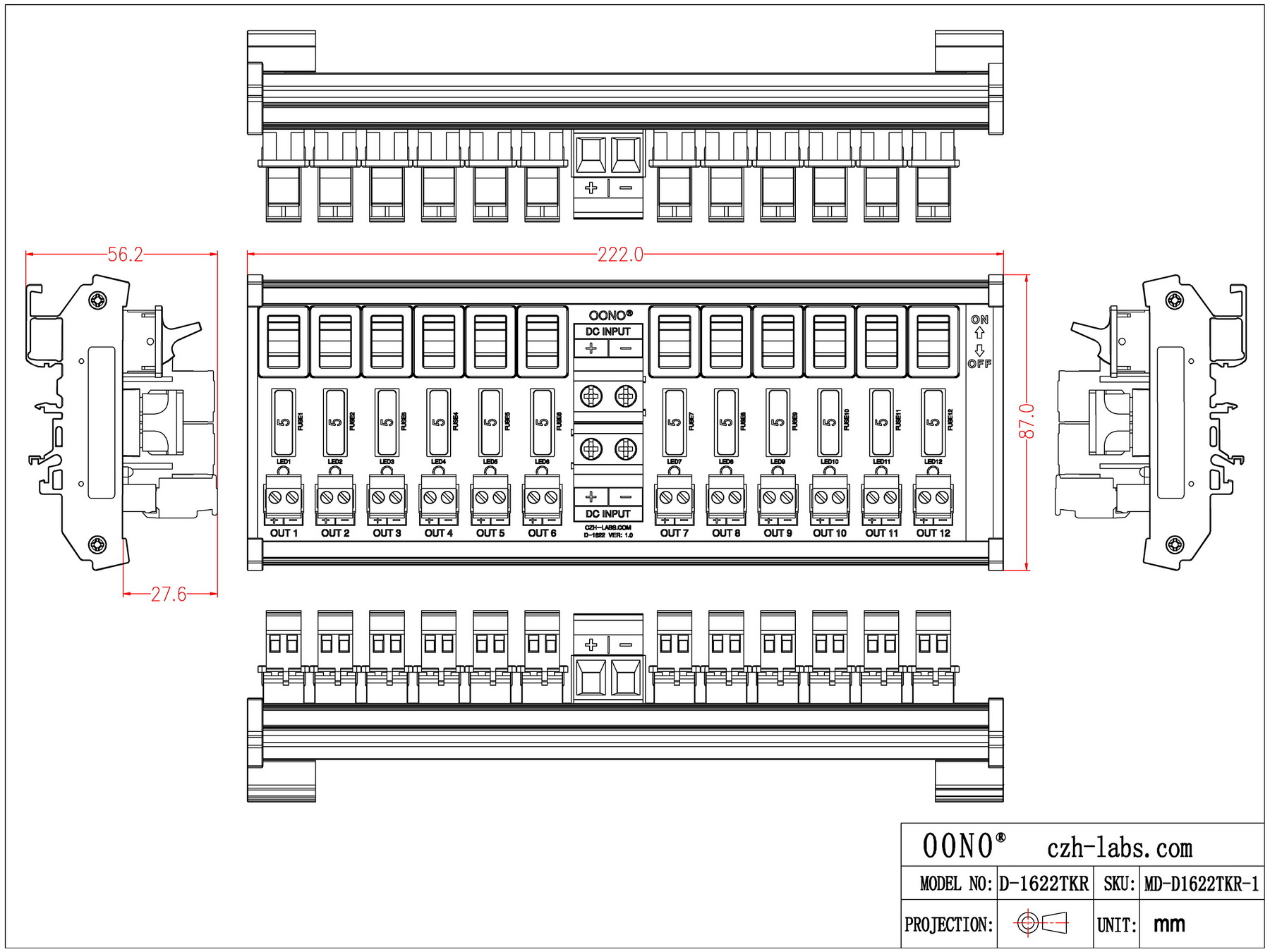 DC 52 Amp 12 Channel Power Distribution Module, Paddle Switch, Fused ...