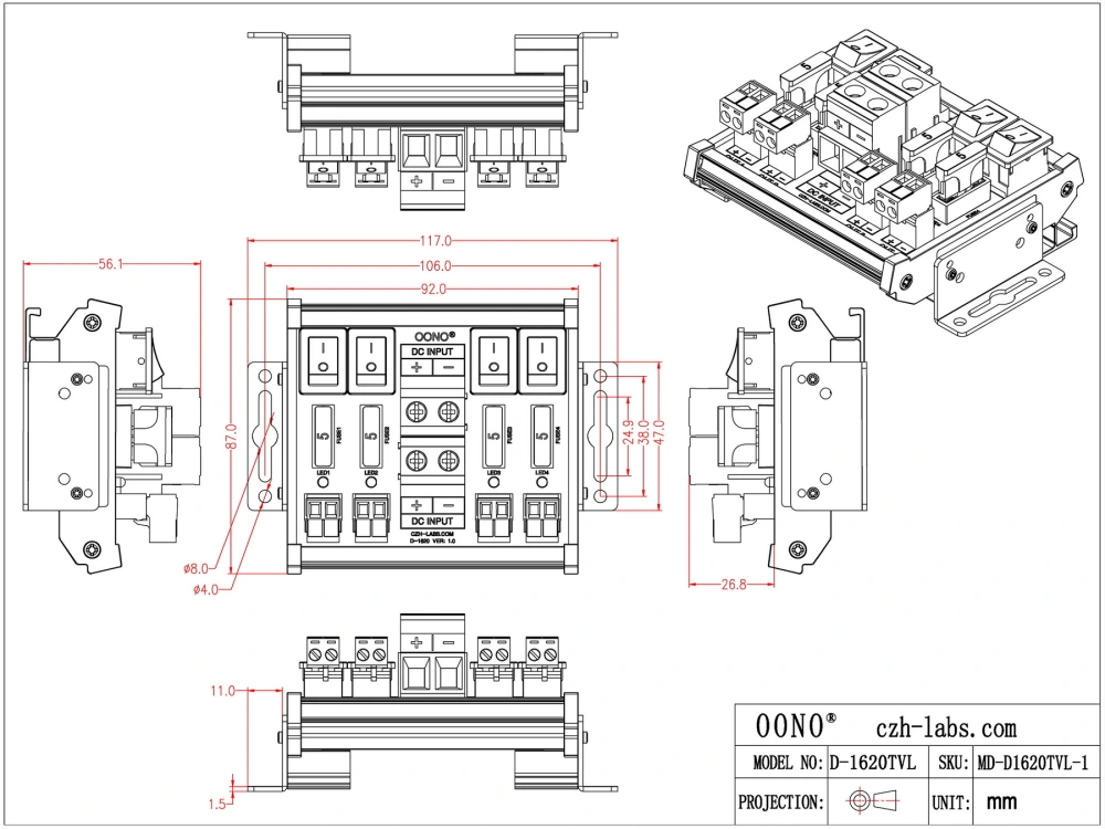 DC 52 Amp 4 Channel Power Distribution Module, Rocker Switch, Fused ...