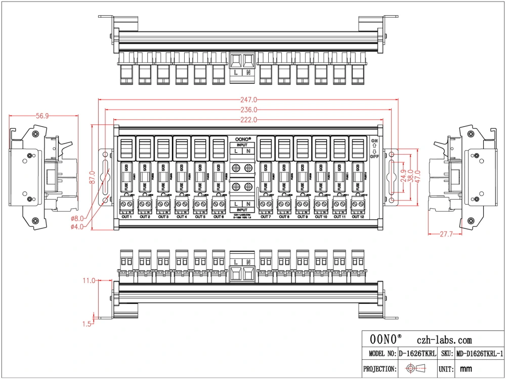AC 52 Amp 12 Channel Power Distribution Module, Paddle Switch, Fused ...