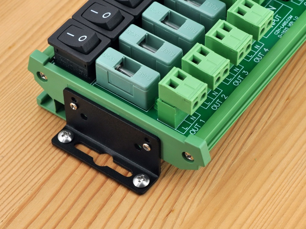 AC 52 Amp 8 Channel Power Distribution Module, Rocker Switch, Fused, Pluggable Top Wiring Terminal Block, DIN Rail and Screw Mount