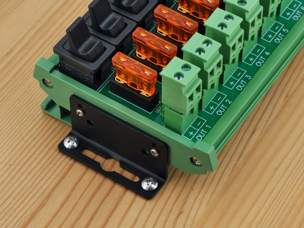 DC 52 Amp 12 Channel Power Distribution Module, Paddle Switch, Fused, Pluggable Side Wiring Terminal Block, DIN Rail and Screw Mount