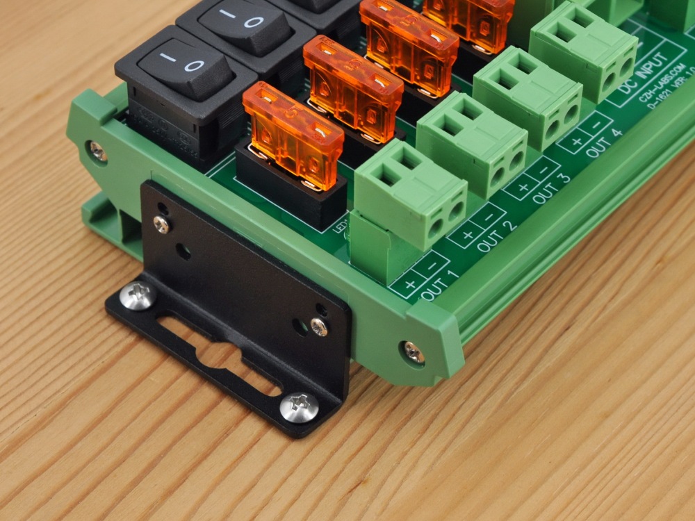 DC 52 Amp 8 Channel Power Distribution Module, Rocker Switch, Fused, Pluggable Top Wiring Terminal Block, DIN Rail and Screw Mount