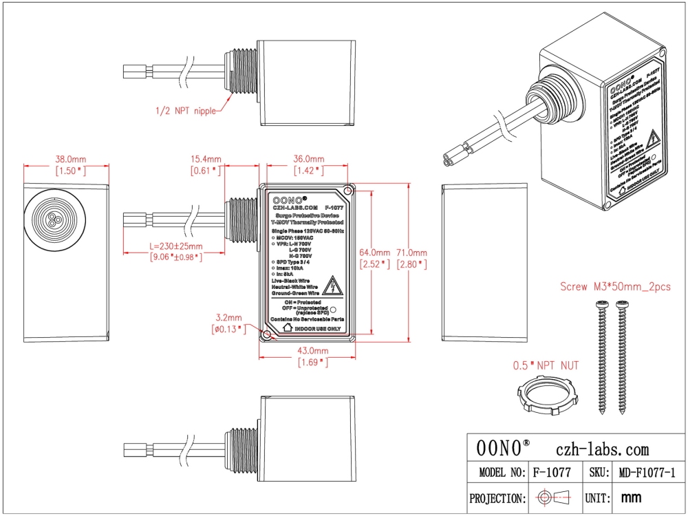 Single Phase AC 120V SPD Surge Protective Device, T-MOV Thermally Protected