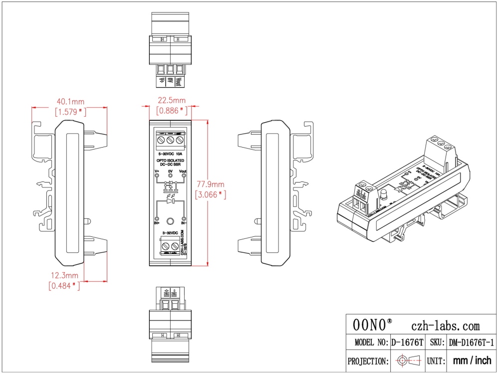 DC-DC 10Amp Isolated SSR Module, DIN Rail Mount Solid State Relay, Fast Turn-on/off