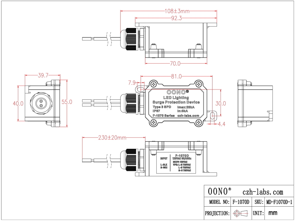 F-1070D AC120V SPD Surge Protective Device Module for LED Lighting