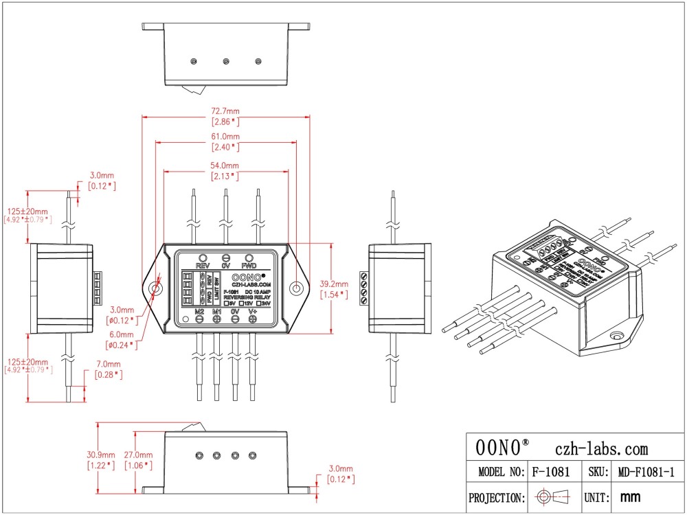 24V 10Amp Reversing Relay Module, Support Limit Switch, for Motor / Linear Actuator