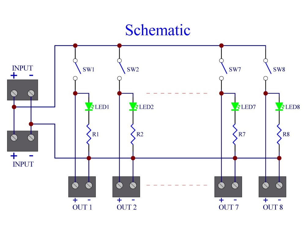 DC 8 Channel Toggle Switch Power Distribution Module, DIN Rail Mount