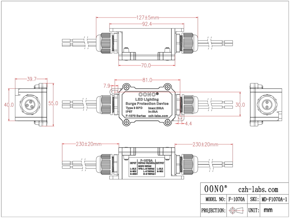 F-1070A AC120V SPD Surge Protective Device Module for LED Lighting