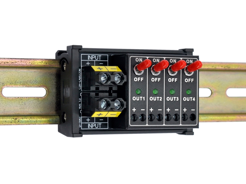 DC 4 Channel Toggle Switch Power Distribution Module, DIN Rail Mount