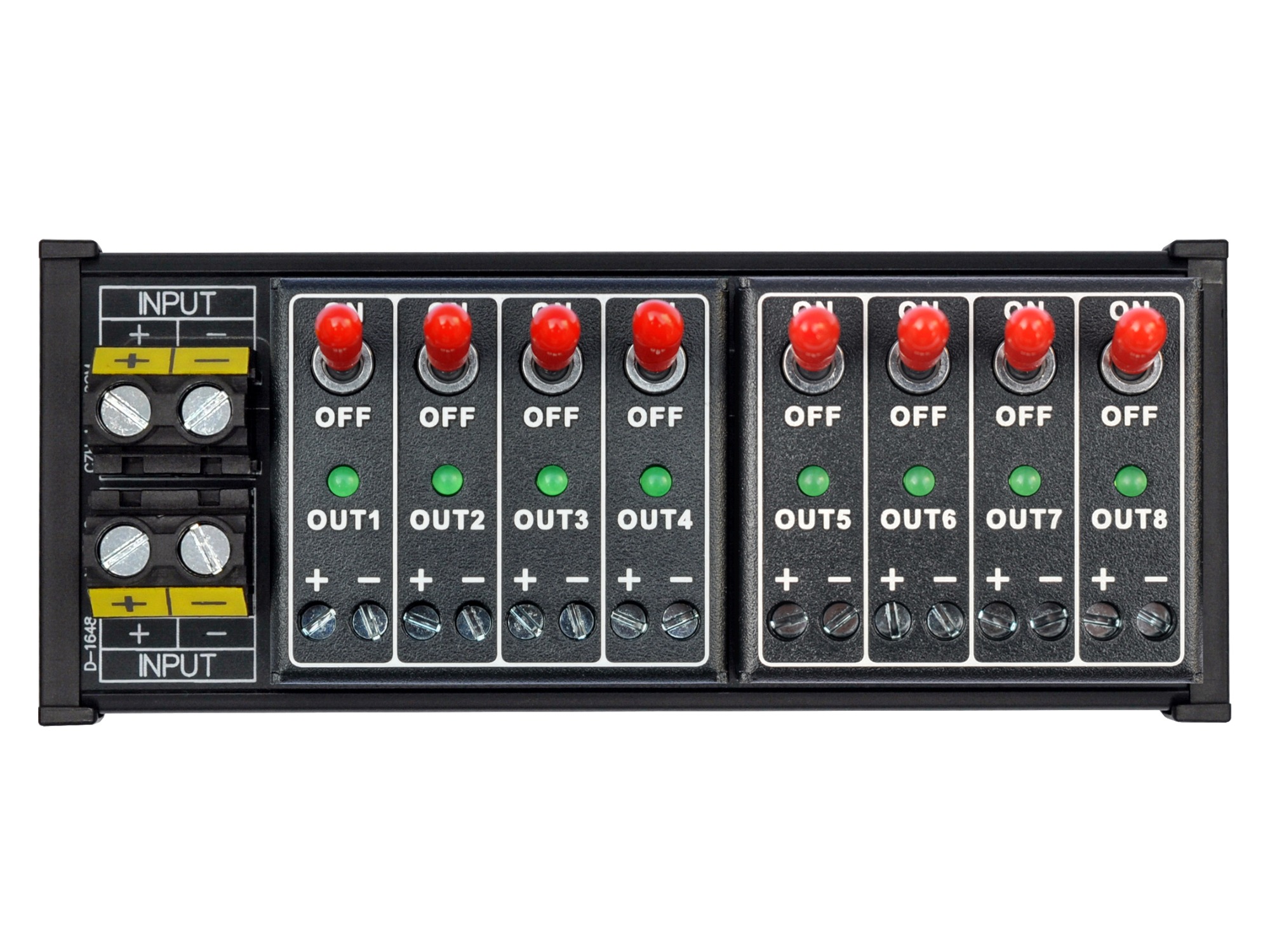 DC 8 Channel Toggle Switch Power Distribution Module, DIN Rail Mount