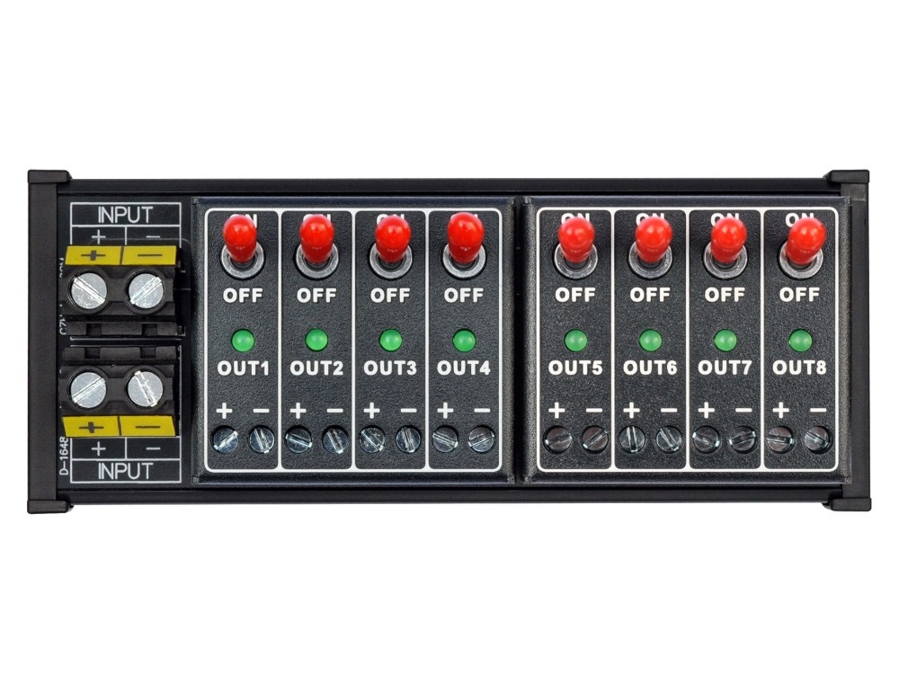 DC 8 Channel Toggle Switch Power Distribution Module, DIN Rail Mount