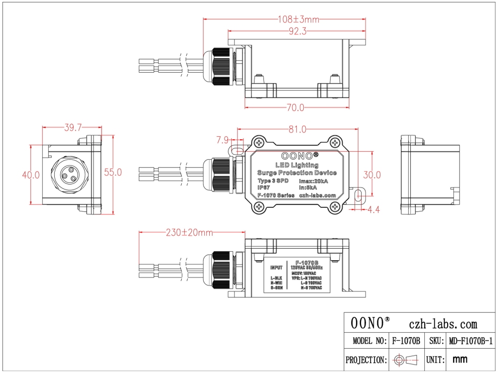 F-1070B AC120V SPD Surge Protective Device Module for LED Lighting