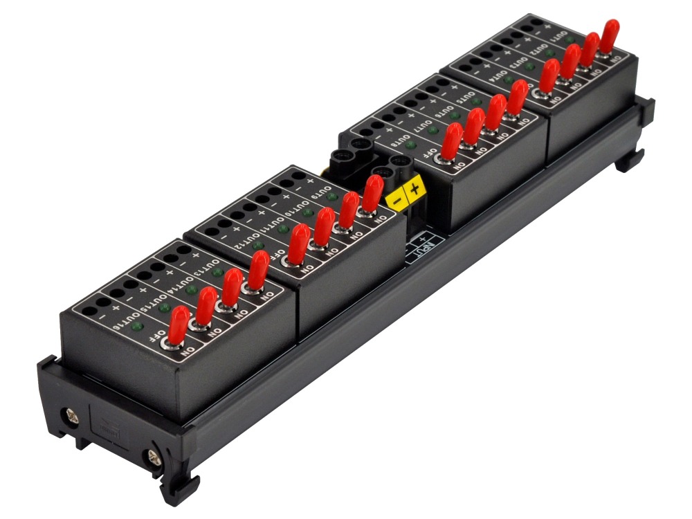 DC 16 Channel Toggle Switch Power Distribution Module, DIN Rail Mount
