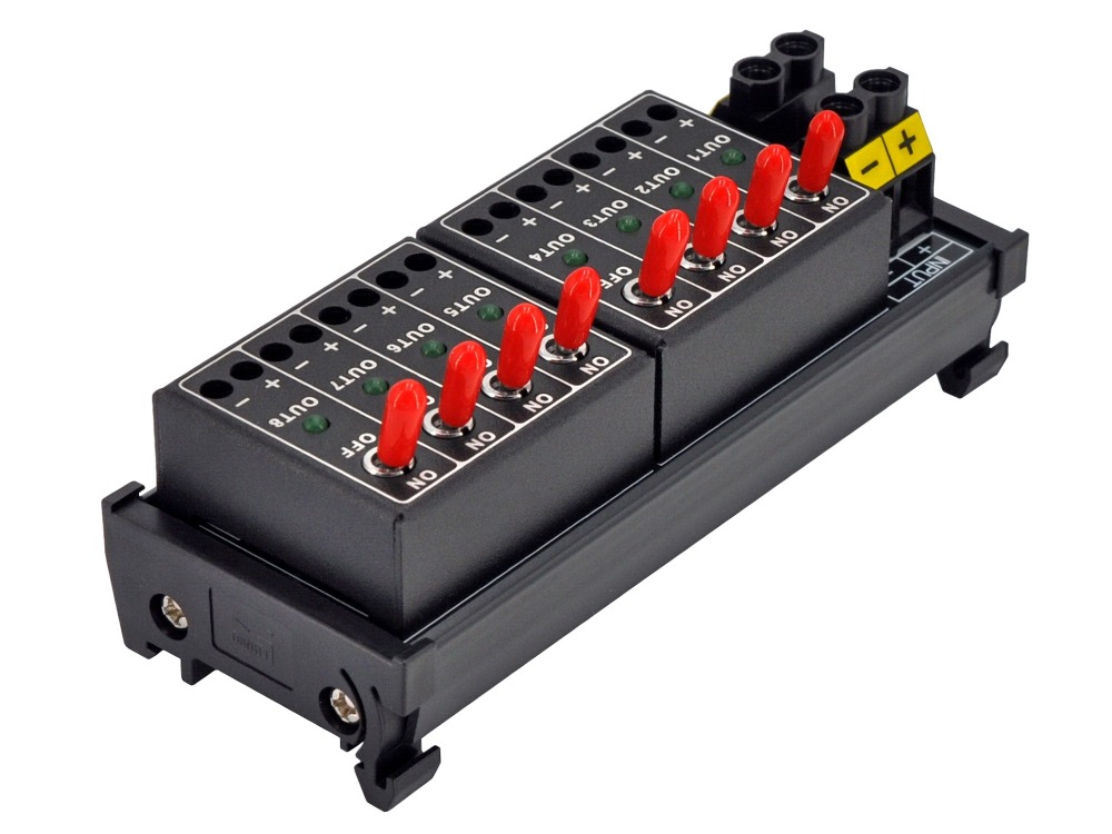 DC 8 Channel Toggle Switch Power Distribution Module, DIN Rail Mount