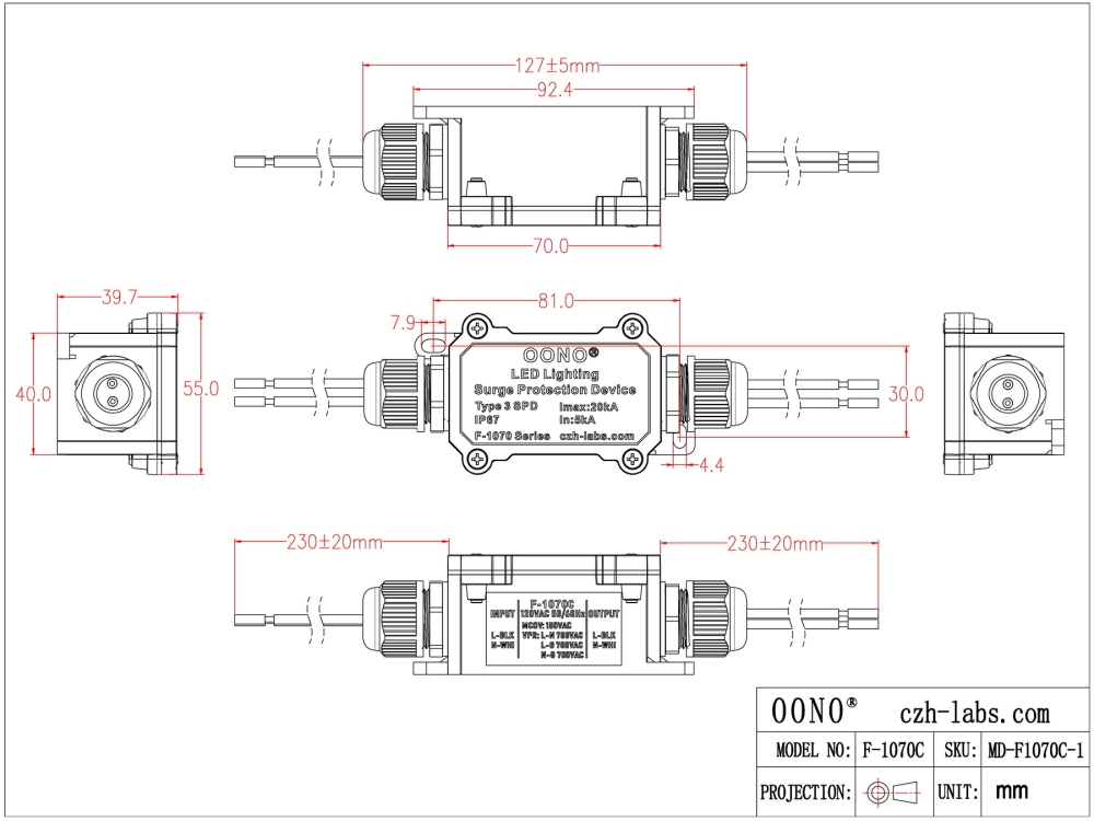 F-1070C AC120V SPD Surge Protective Device Module for LED Lighting