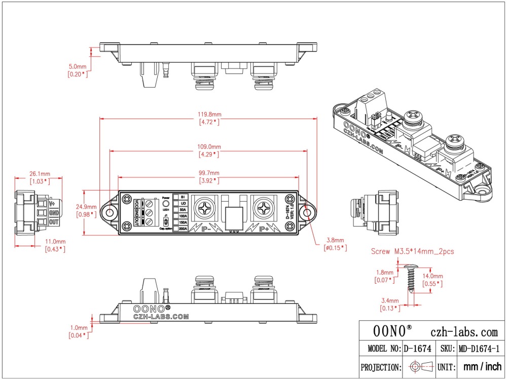 Bidirectional +/-100 Amp Isolated Current Sensor Module,  Based ACS758LCB-100B