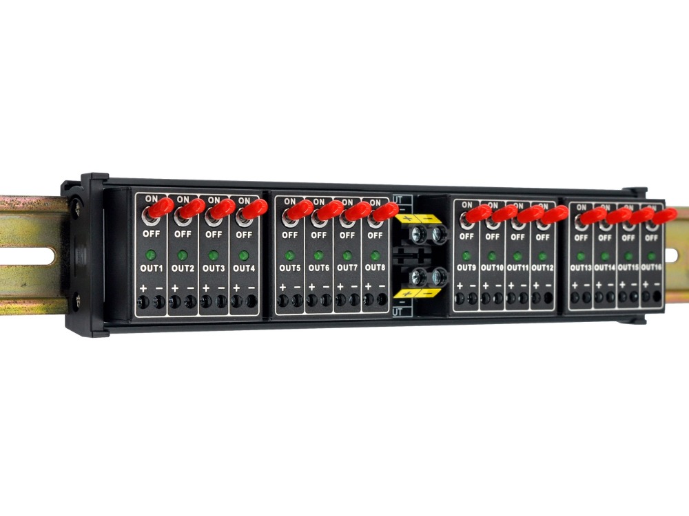 DC 16 Channel Toggle Switch Power Distribution Module, DIN Rail Mount
