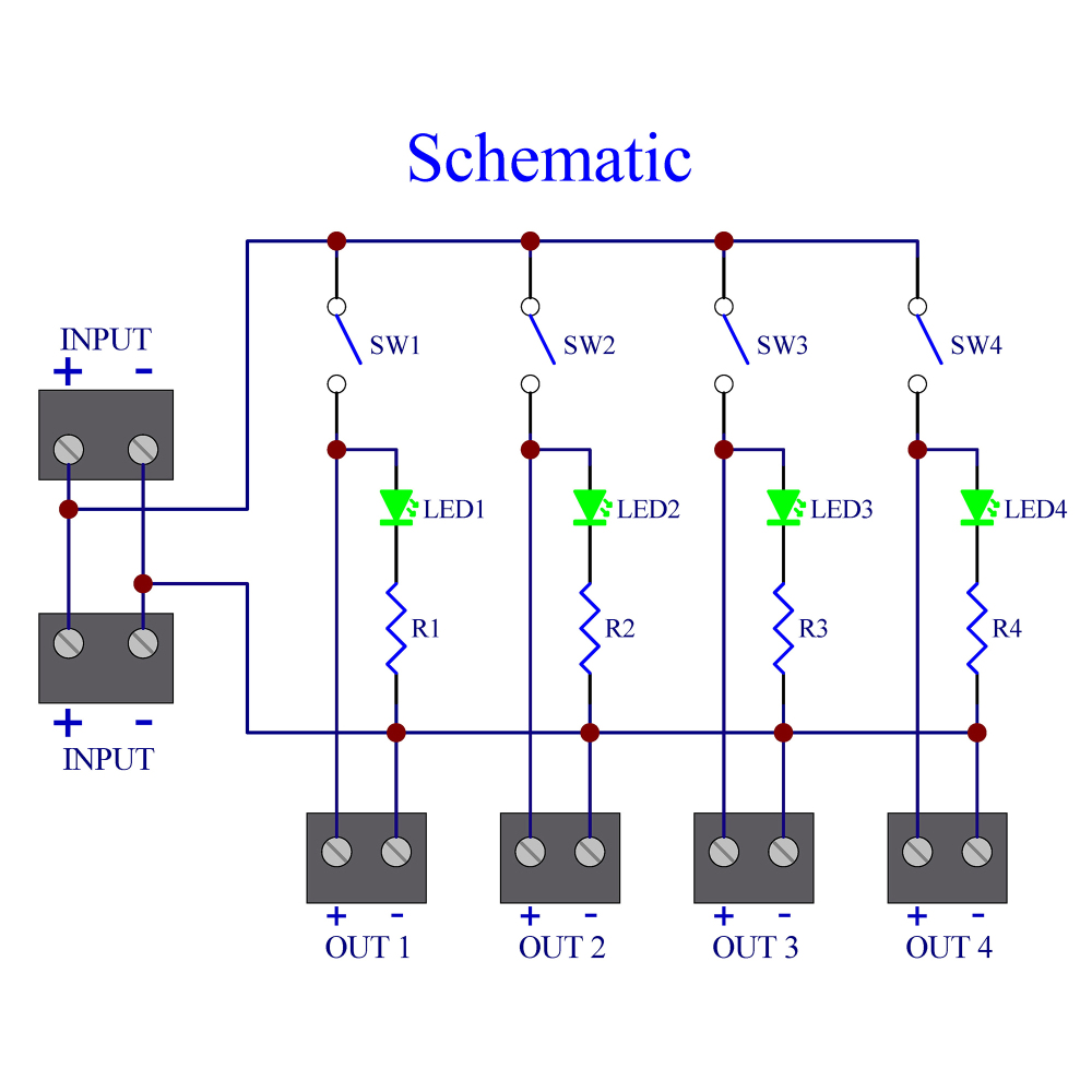 DC 4 Channel Toggle Switch Power Distribution Module, DIN Rail Mount