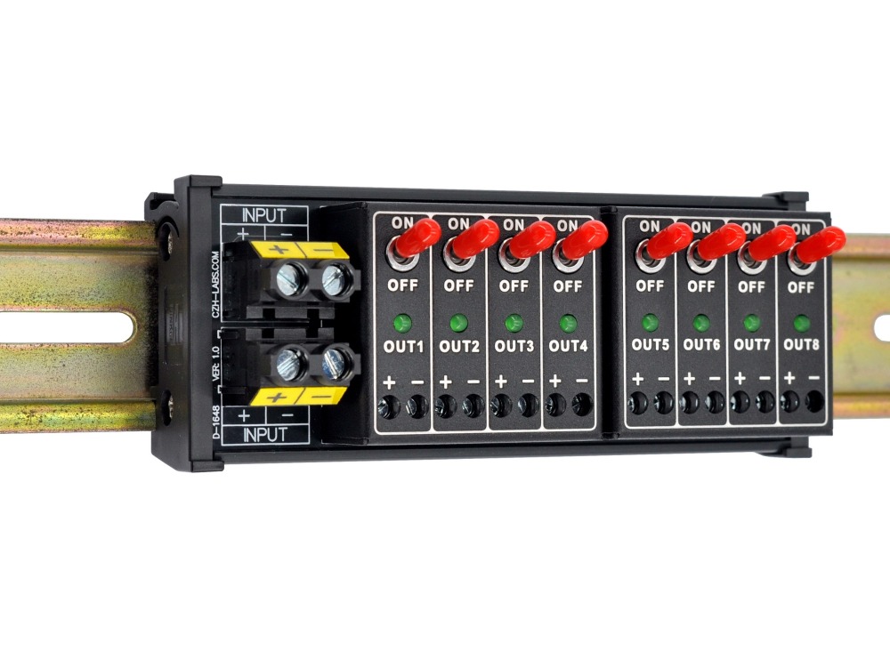 DC 8 Channel Toggle Switch Power Distribution Module, DIN Rail Mount