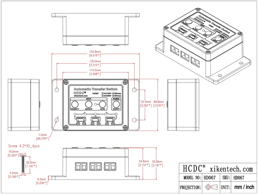 Automatic Transfer Switch, AC230V 20A, ATS Auto Transfer Switch, HCDC HD067