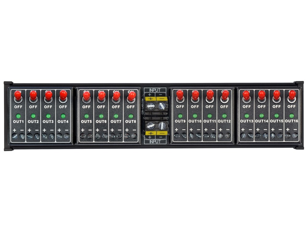DC 16 Channel Toggle Switch Power Distribution Module, DIN Rail Mount