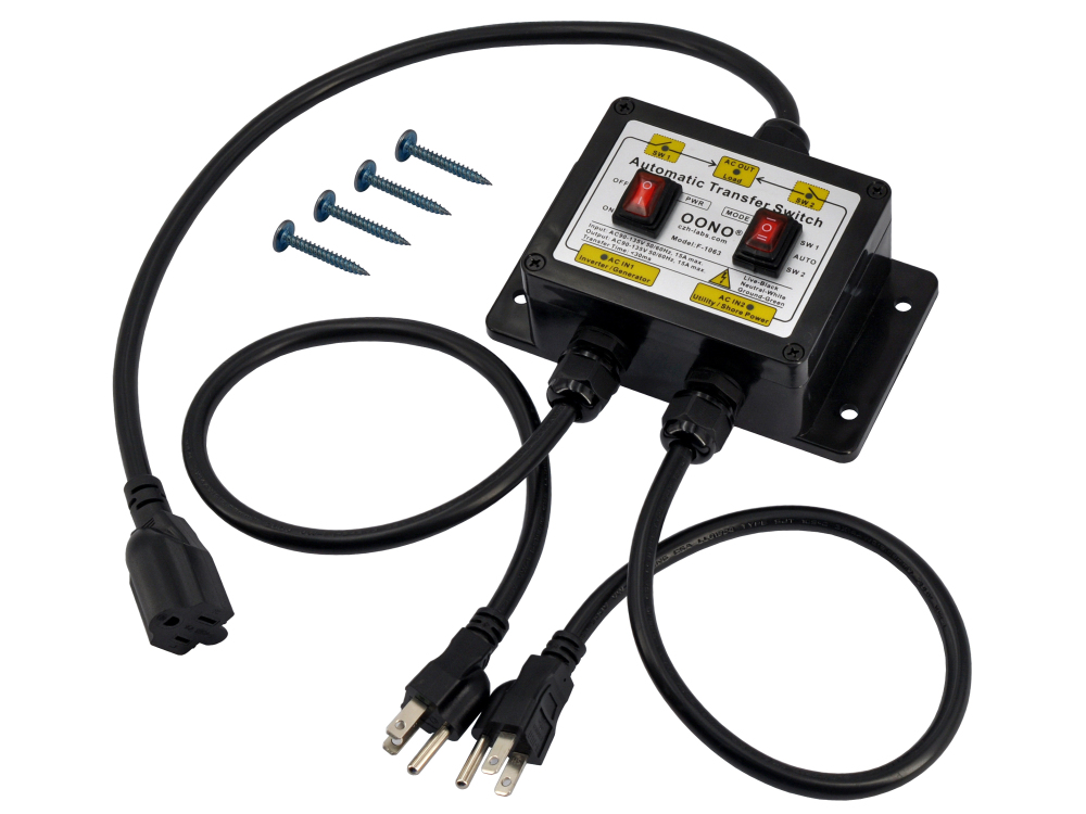 Manual and Automatic Transfer Switch, AC120V 15A NEMA 5-15P 5-15R, ATS Auto Transfer Switch