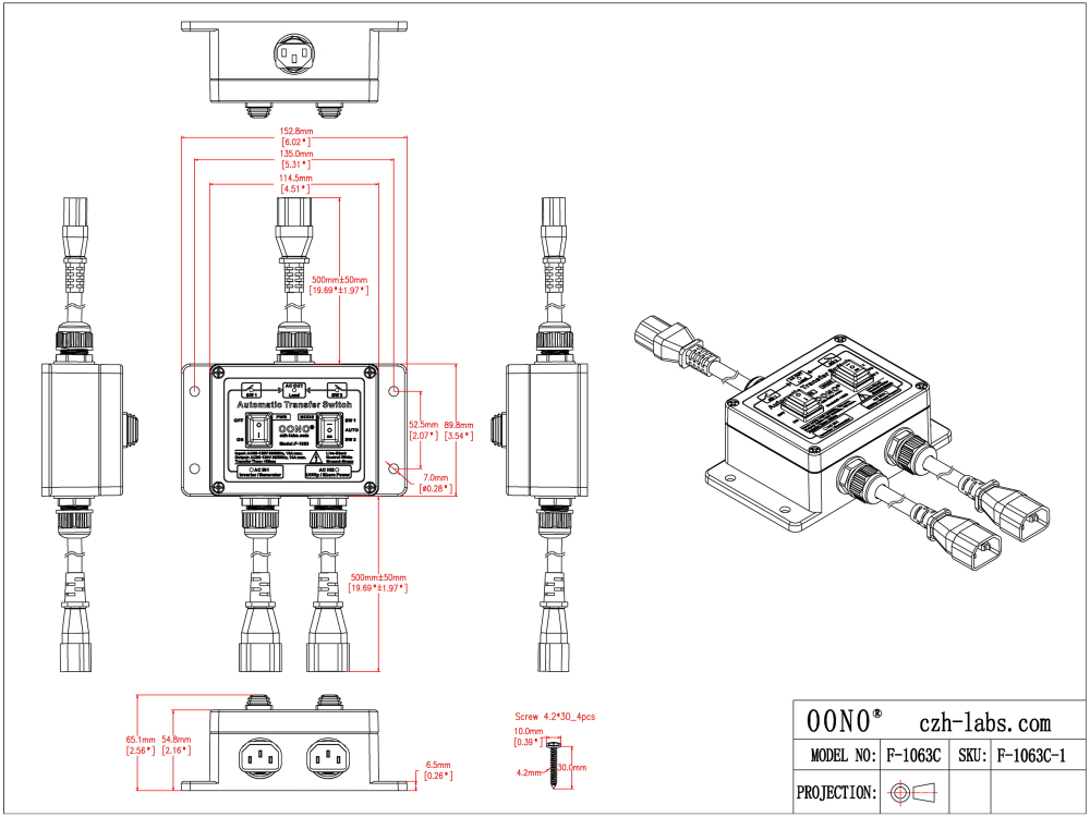 Manual and Automatic Transfer Switch, AC120V 15A IEC320 C14 C13, ATS Auto Transfer Switch